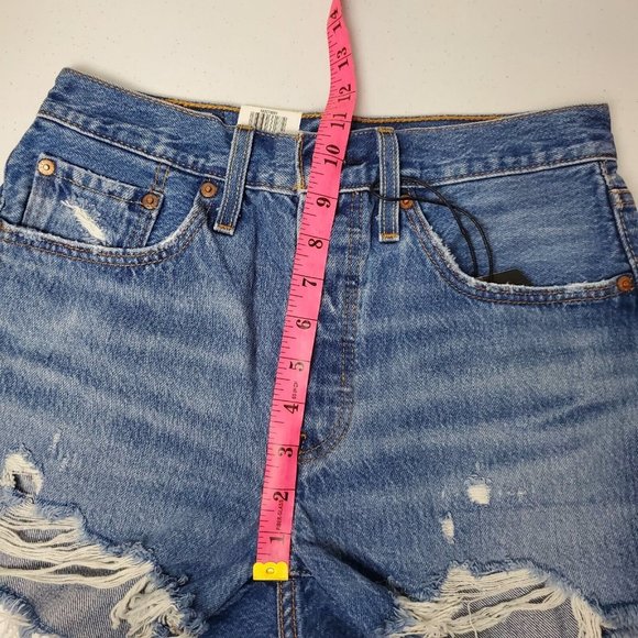 Levi’s Premium 501 High Rise Cutoff Jeans Shorts 26 Blue Distressed Button Fly - Picture 9 of 11
